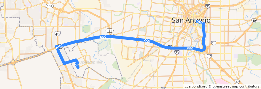 Mapa del recorrido Lackland AFB/USO Express de la línea  en San Antonio.