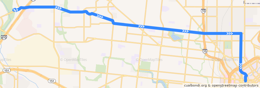 Mapa del recorrido Woodlawn de la línea  en San Antonio.