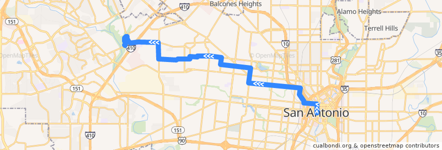 Mapa del recorrido Poplar de la línea  en San Antonio.
