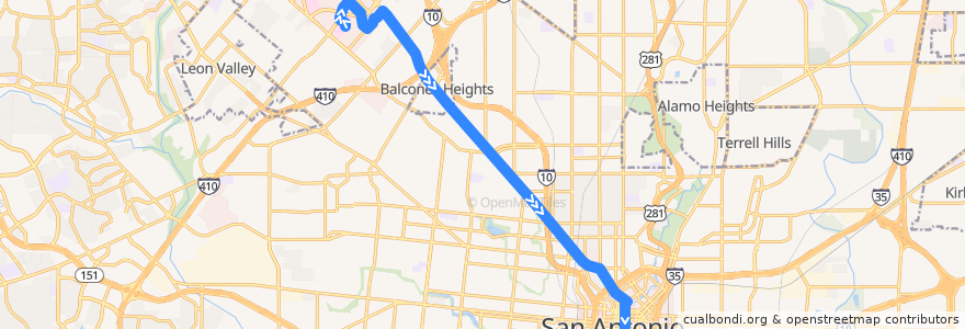 Mapa del recorrido Fredericksburg Lineup de la línea  en San Antonio.