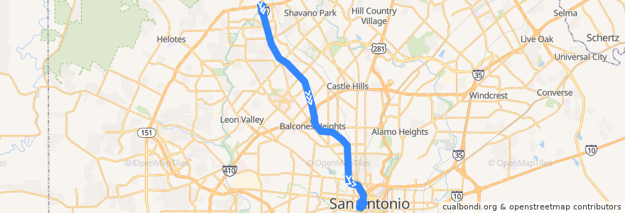 Mapa del recorrido I-10 West UTSA/Crossroads Express de la línea  en San Antonio.