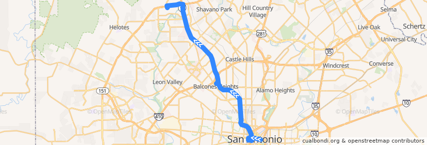 Mapa del recorrido I-10 West UTSA/Crossroads Express de la línea  en サンアントニオ.