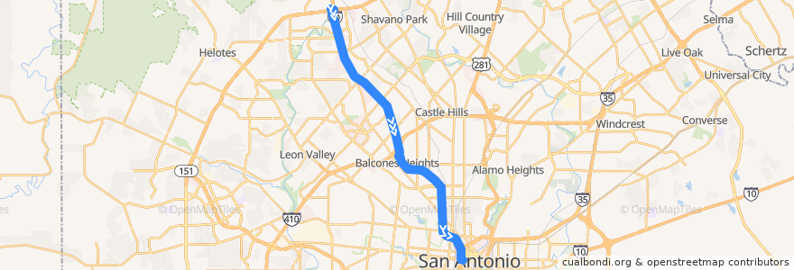 Mapa del recorrido I-10 West Fiesta Texas Express de la línea  en San Antonio.
