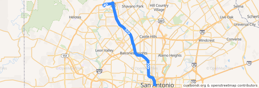 Mapa del recorrido I-10 West Fiesta Texas Express de la línea  en San Antonio.