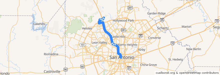 Mapa del recorrido I-10 West Fiesta Texas Express de la línea  en San Antonio.