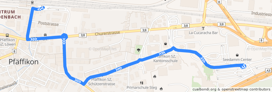 Mapa del recorrido Bus 195: Pfäffikon SZ, Bahnhof => Pfäffikon SZ, Seedamm-Center de la línea  en Freienbach.