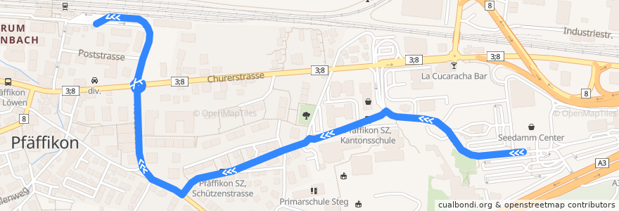 Mapa del recorrido Bus 195: Pfäffikon SZ, Seedamm-Center => Pfäffikon SZ, Bahnhof de la línea  en Freienbach.