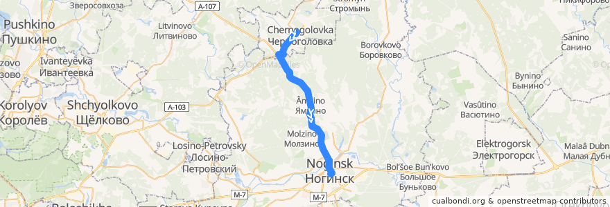 Mapa del recorrido Автобус 24э: Черноголовка — Ногинск de la línea  en Московская область.