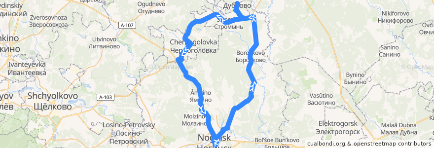 Mapa del recorrido Автобус 25: Ногинск — Стромынь — Ногинск de la línea  en Moscow Oblast.