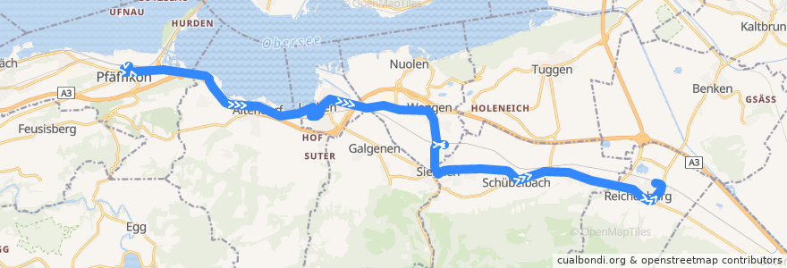 Mapa del recorrido Bus 525: Pfäffikon SZ, Bahnhof => Reichenburg, Bahnhof de la línea  en March.