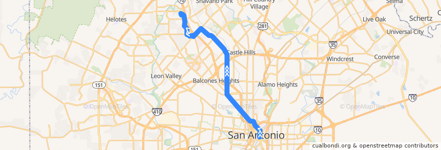 Mapa del recorrido Vance Jackson de la línea  en San Antonio.