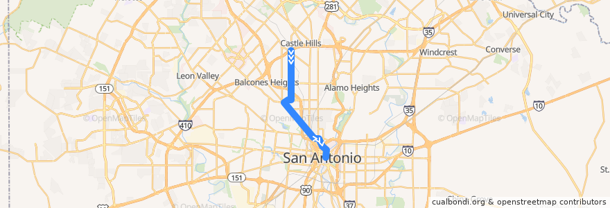 Mapa del recorrido Vance Jackson/West Ave. Lineup de la línea  en Сан-Антонио.
