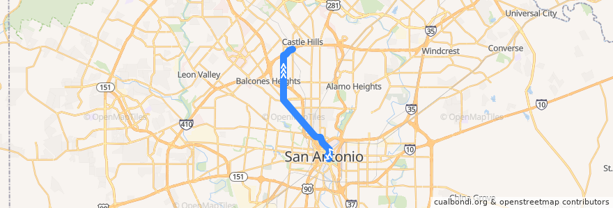 Mapa del recorrido Vance Jackson/West Ave. Lineup de la línea  en San Antonio.