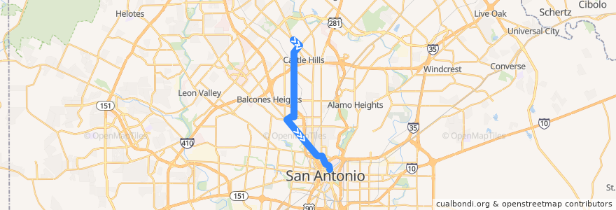 Mapa del recorrido West Avenue de la línea  en San Antonio.