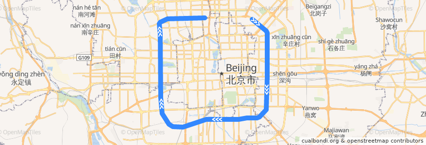 Mapa del recorrido Bus 300快: 和平东桥 => 和平东桥 de la línea  en 北京市.