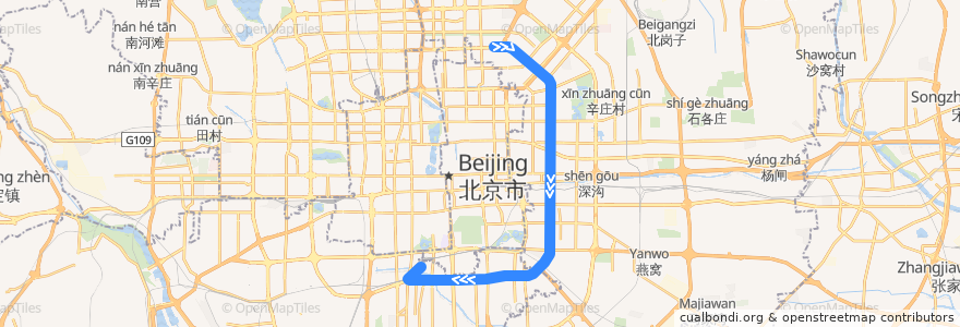 Mapa del recorrido Bus 特8快: 北京南站南广场 => 北京南站南广场 de la línea  en Pequim.