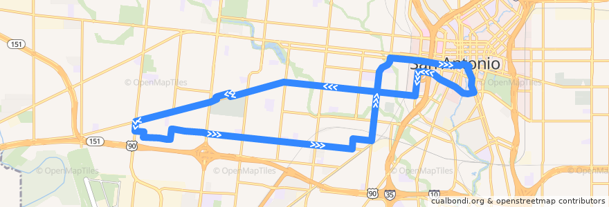 Mapa del recorrido Guadalupe Street/Ceralvo Lineup de la línea  en San Antonio.