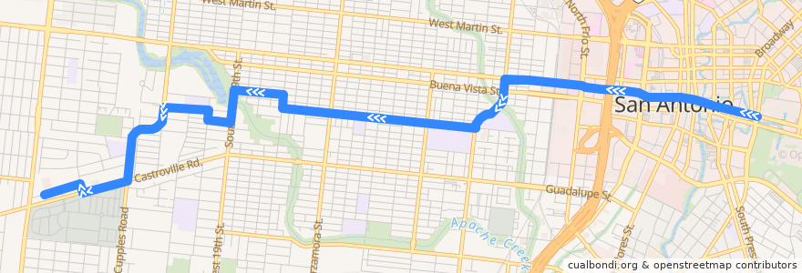 Mapa del recorrido Cesar Chavez de la línea  en San Antonio.