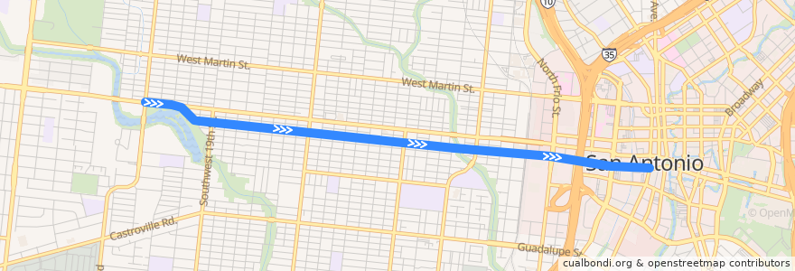 Mapa del recorrido West Commerce Frequent de la línea  en San Antonio.