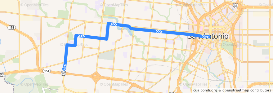 Mapa del recorrido West Commerce Frequent de la línea  en San Antonio.