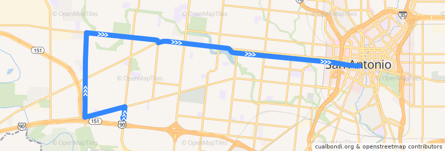 Mapa del recorrido West Commerce Frequent de la línea  en San Antonio.