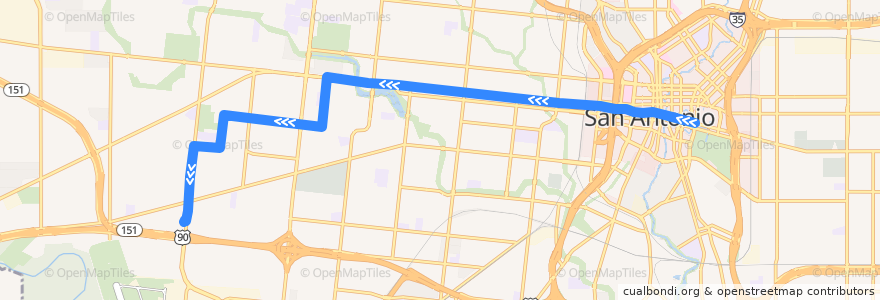 Mapa del recorrido West Commerce Frequent de la línea  en San Antonio.