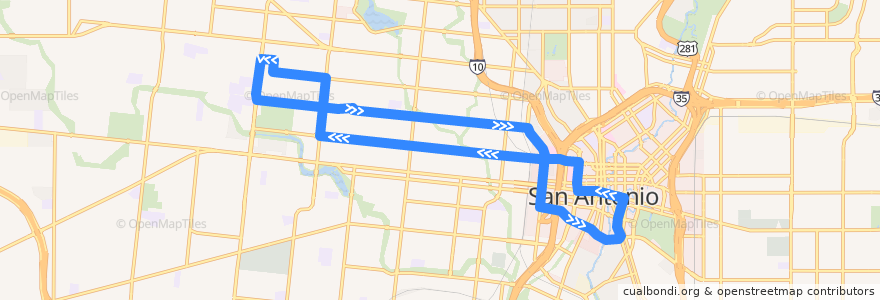 Mapa del recorrido Martin/Ruiz Lineup de la línea  en San Antonio.