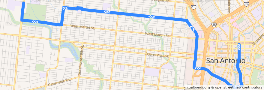 Mapa del recorrido Ruiz Frequent de la línea  en San Antonio.