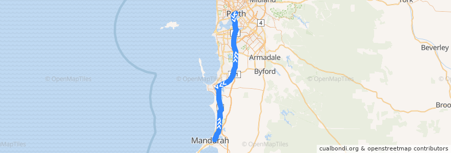 Mapa del recorrido Mandurah Line de la línea  en Western Australia.