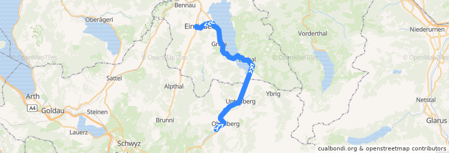 Mapa del recorrido Bus 555: Hoch-Ybrig, Talst. Laucheren => Einsiedeln, Bahnhof de la línea  en Schwyz.