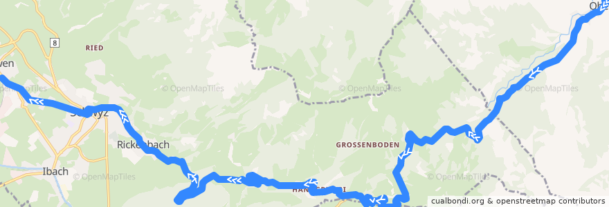 Mapa del recorrido Bus 5: Oberiberg, Neuseewen => Schwyz, Bahnhof de la línea  en Schwyz.