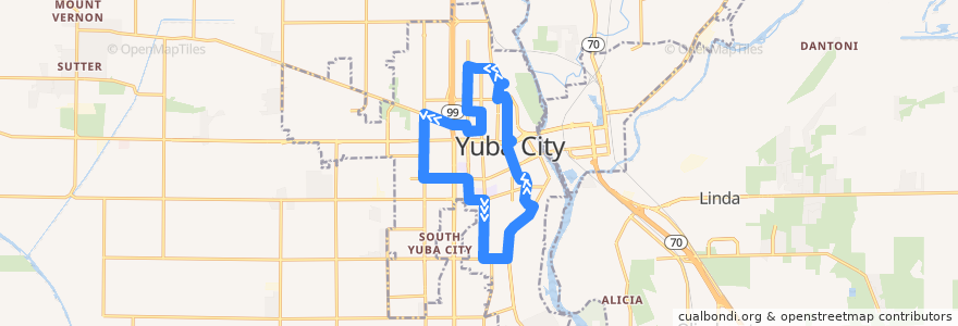 Mapa del recorrido Yuba City Loop (Counter Clockwise) de la línea  en Yuba City.