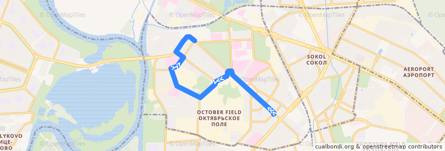 Mapa del recorrido Автобус №681: Метро "Октябрьское Поле" - Метро "Щукинская" de la línea  en район Щукино.