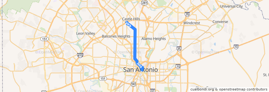 Mapa del recorrido Blanco Lineup de la línea  en San Antonio.