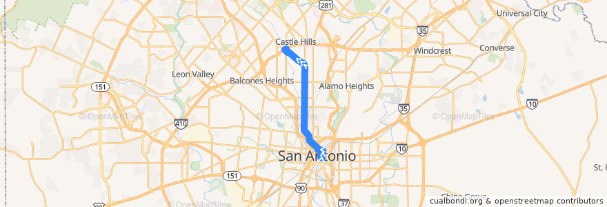 Mapa del recorrido Blanco Lineup de la línea  en San Antonio.