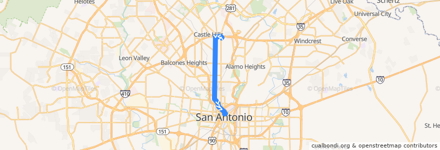 Mapa del recorrido Blanco de la línea  en San Antonio.