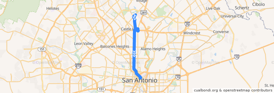 Mapa del recorrido Blanco de la línea  en San Antonio.