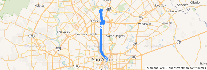 Mapa del recorrido Blanco de la línea  en San Antonio.