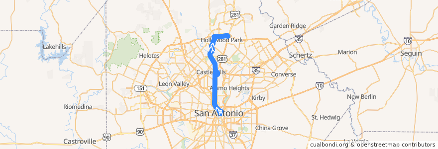 Mapa del recorrido Blanco de la línea  en San Antonio.