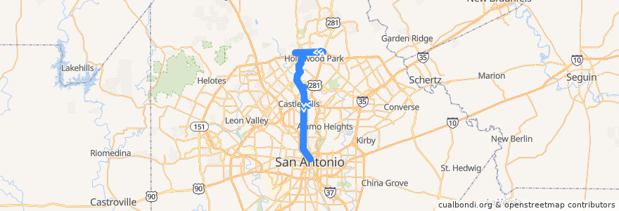 Mapa del recorrido Blanco de la línea  en San Antonio.