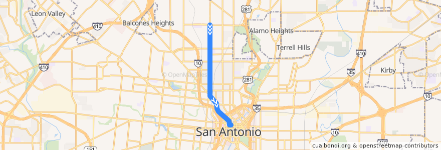 Mapa del recorrido Blanco de la línea  en San Antonio.