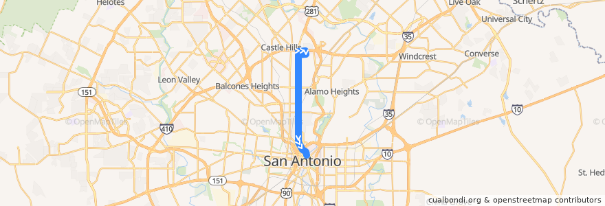 Mapa del recorrido San Pedro Skip de la línea  en San Antonio.