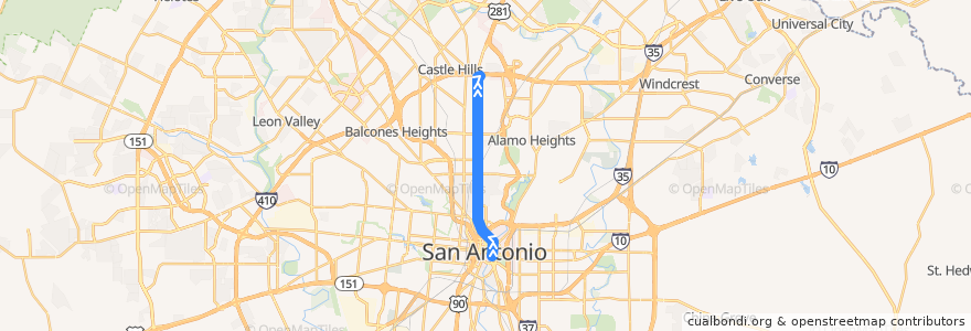 Mapa del recorrido San Pedro Skip de la línea  en San Antonio.