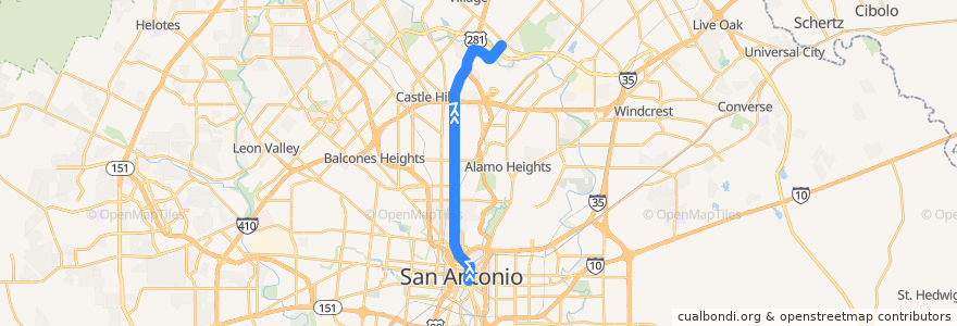 Mapa del recorrido San Pedro Skip de la línea  en Сан-Антонио.