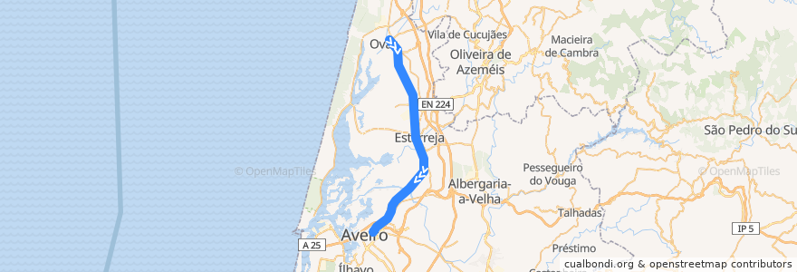 Mapa del recorrido Ovar > Aveiro (Linha do Norte, Porto > Lisboa) - Linha 2 de la línea  en Aveiro.