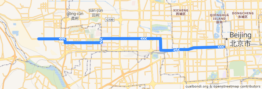 Mapa del recorrido Bus 212: 前门西 => 老古城 de la línea  en Pechino.