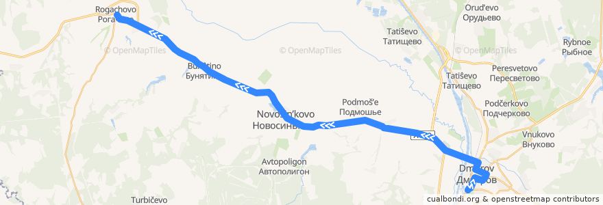 Mapa del recorrido Автобус №36: Дмитров - Рогачёво de la línea  en Дмитровский городской округ.