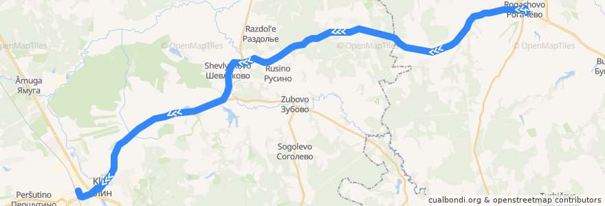 Mapa del recorrido Автобус №46: Рогачёво - Клин de la línea  en Московская область.