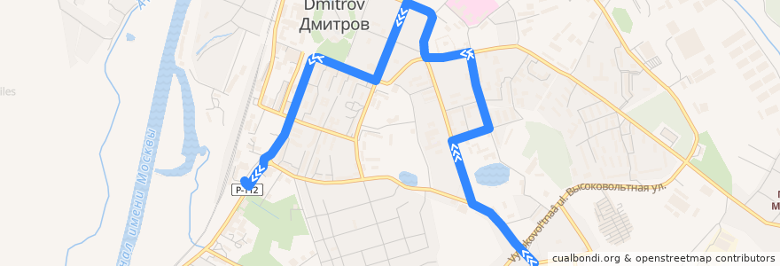 Mapa del recorrido Автобус №2: завод МЖБК - Вокзал Дмитров de la línea  en Дмитровский городской округ.