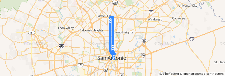 Mapa del recorrido San Pedro/McCullough Lineup de la línea  en San Antonio.